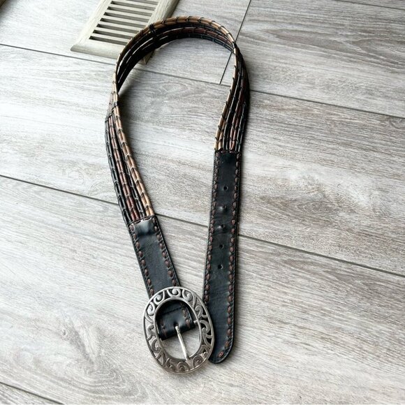 VINTAGE BRIGHTON BROWN BLACK TAN CAMEL BRAIDED LEATHER WESTERN BELT - Picture 7 of 14